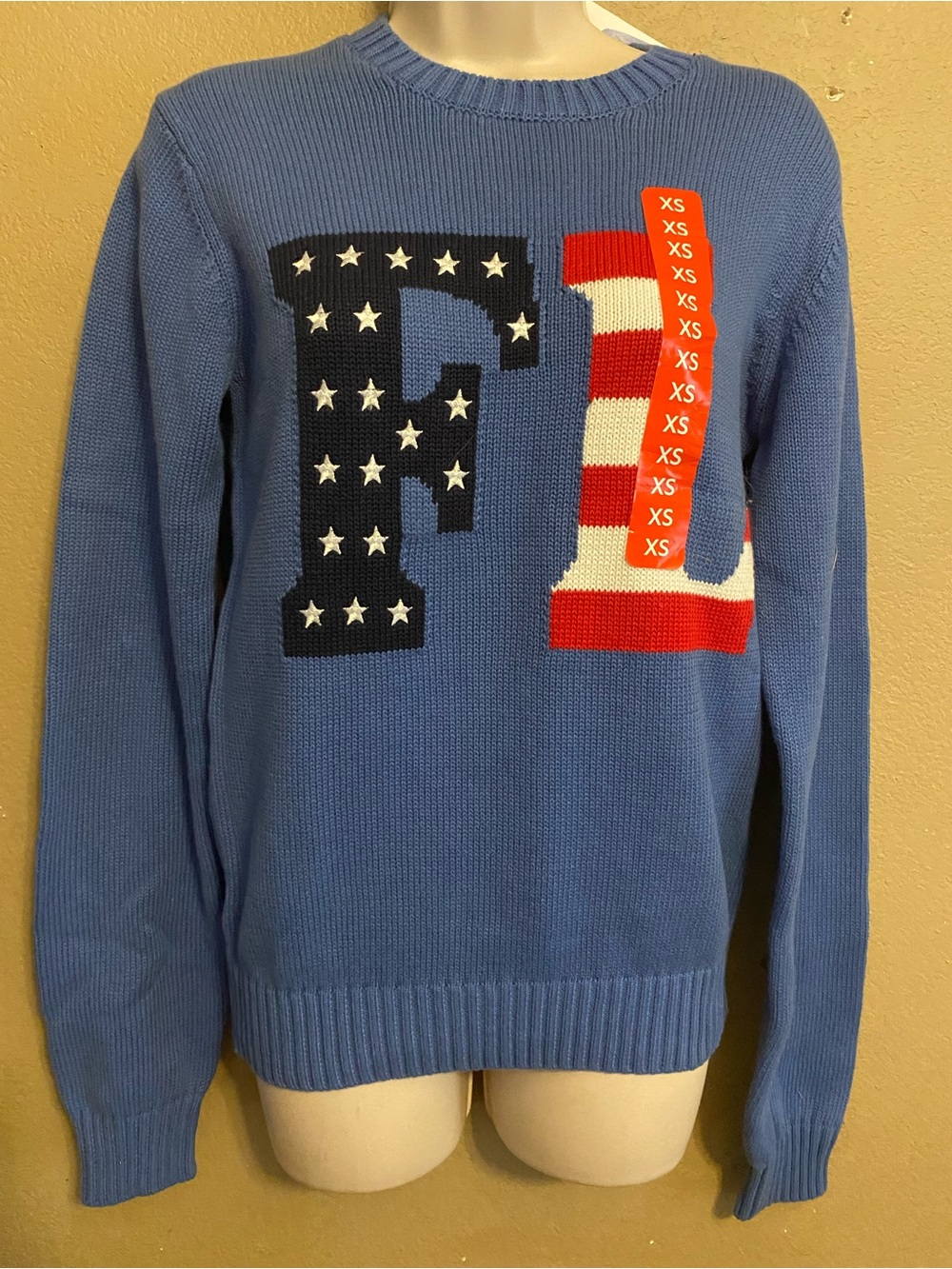State of Mine Crewneck Sweater with Patriotic 'FL' Florida Motif Women XS